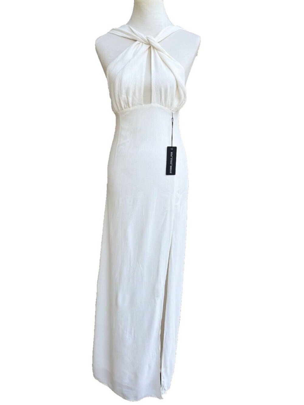 Stone Cold Fox Women’s White Rayon Palm Side Slit Halter Gown Dress Size 4 US - Picture 9 of 16
